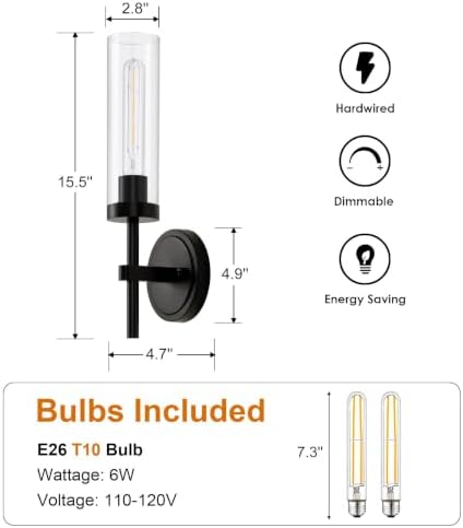 SANTOSTOCK Black Wall Sconces Set of Two, Hardwired Bathroom Vanity Sconces - Image 5