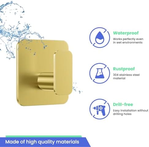 Aikzik Gold Hooks for Hanging Heavy Duty, Adhesive Hooks for Shower, Waterproof - Image 3