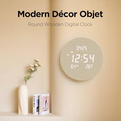 mooas Wood Moon Cordless Digital LED Wall Clock, Temperature/Humidity - Image 7