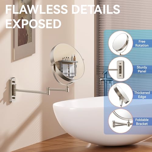 Auxmir 8" Double-Sided Wall-Mounted Makeup Mirror, 1X/30X Magnifying Mirror - Image 6