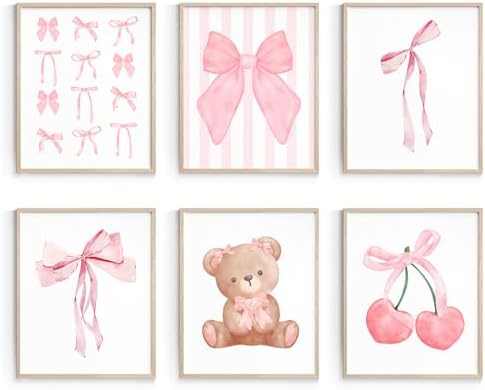 Habseligkeit Pink Cute Wall Art Prints, Aesthetic Poster 8x10 Set of 6 by Habseligkeit