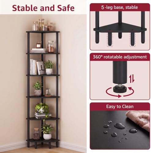 6 Tier Corner Shelf, Narrow Display Shelf Stand, Corner Bookshelf - Image 5
