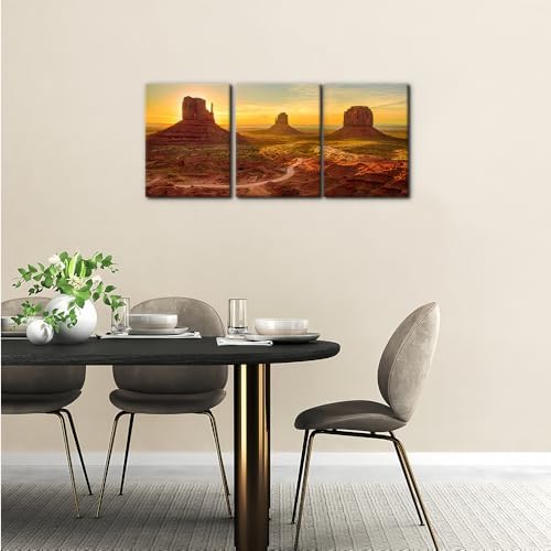 Pacimo 3 Pieces Canvas Print Wall Art Set Monument Valley Modern Walls - Image 3