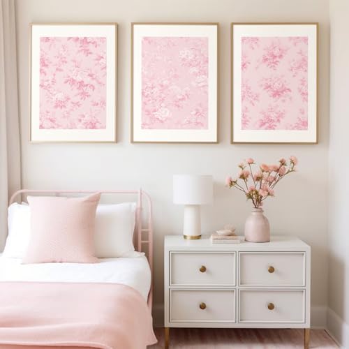 Baccone Pink Floral Wall Art Chinoiserie Flower Wall Decor Pictures Aesthetic - Image 5