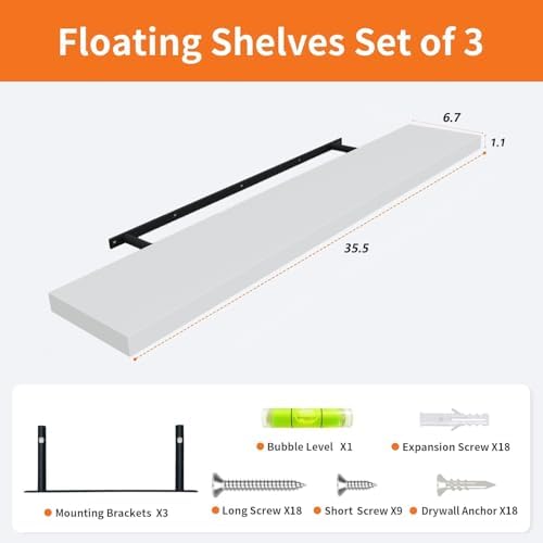 White Floating Shelves for Wall Set of 3 - Image 3