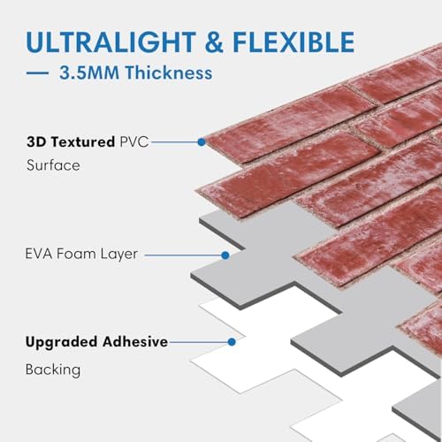 COMSTICKC 3D Peel and Stick Faux Brick Wall Stickers, Ultra-Light - Image 5