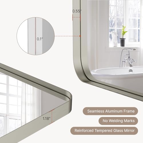 Kosmonia 30"x20" Bathroom Mirror, Large Brushed Nickel Vanity Mirror - Image 4
