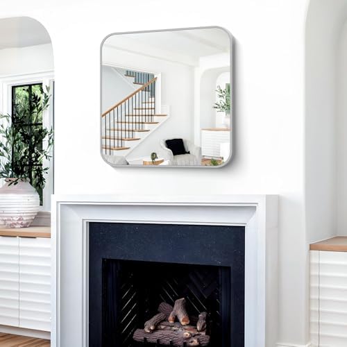 Silver Bathroom Mirror, 30 x 30 Inch Silver Square Mirror, Metal Framed - Image 2