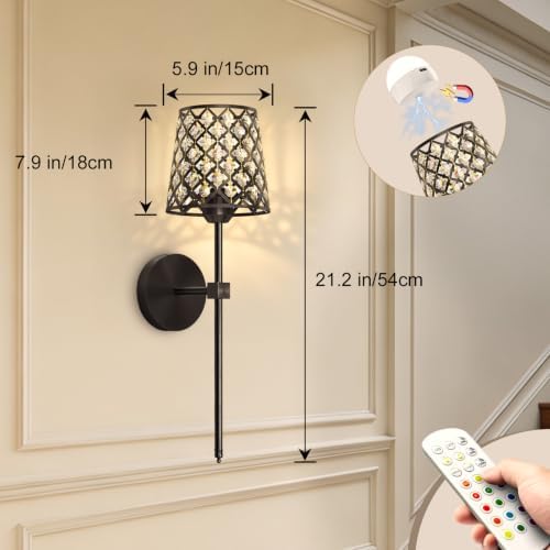 Crystal Battery Operated Wall Sconces Set of 2, Dimmable 12 RGB and 3CCT Wall - Image 2