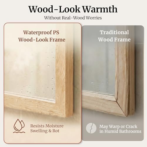 24" x 36" Natural Oak Bathroom Mirror, Moisture-Resistant Rectangular Vanity - Image 4