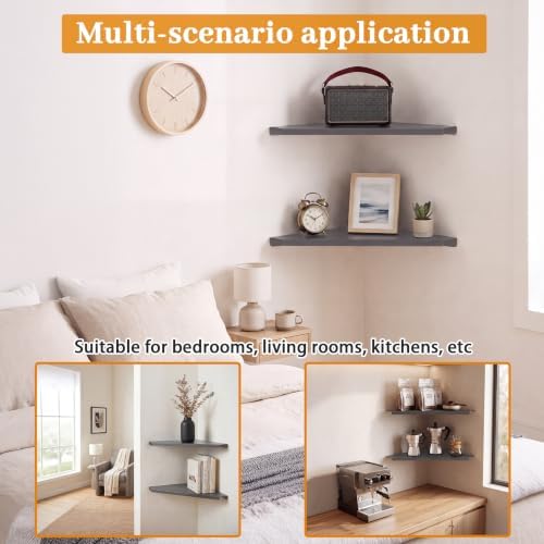 12" Gray Large Corner Floating Shelf Wall Mounted, Metal 2 Pcs - Image 3