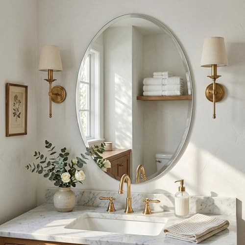 24x36 Inch Oval Frameless Bathroom Mirror - Image 2