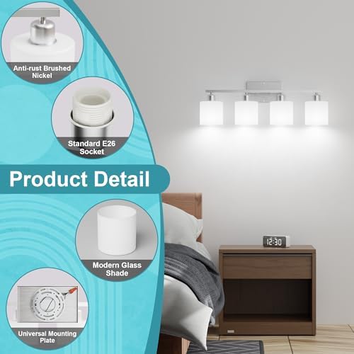 Bathroom Lights Over Mirror Brushed Nickel, Anti-Rust 4-Light Bathroom Vanity - Image 5