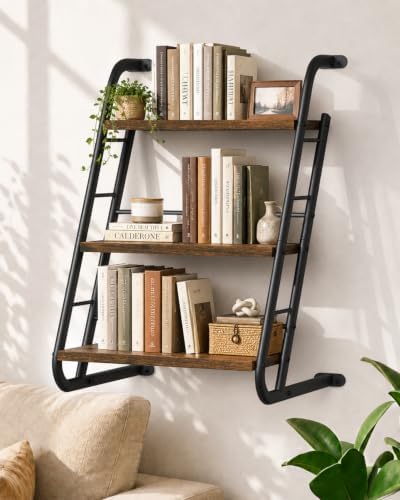 Floating Shelves for Wall, 3-Tier Rustic Wood Ladder Wall Shelf by ELOWEN