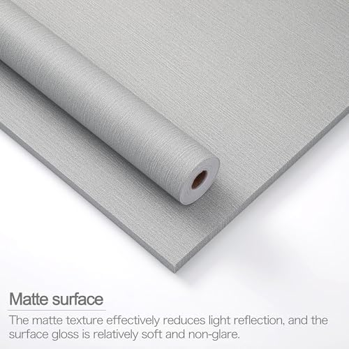 24"x393" Gray Fabric Peel and Stick Linen Textured Wallpaper - Image 3