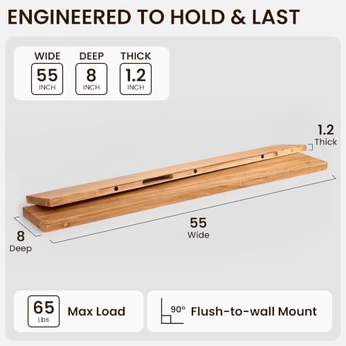 Fun Memories 55 Inch Floating Shelf, 8 Inch Deep Rounded Edge Extra Long Solid - Image 2