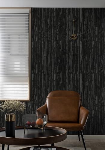 Grasscloth Peel and Stick Wallpaper Black Contact Paper Textured Wallpaper - Image 2