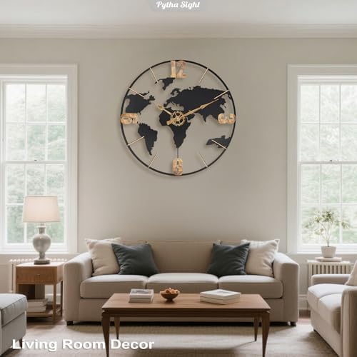 Pytha Sight 30 Inch Large Extra Giant Oversized Arabic World Map Wall Clock - Image 6