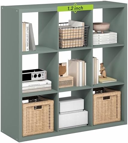 Furinno Cubicle 9-Cube Book Shelf, Extra Thick Frame Bookshelf, Sage Green by Furinno-FitsYourSpaceFitsYourBudget