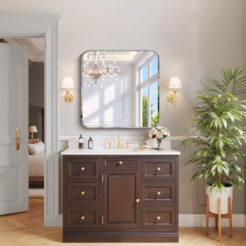 CILIBER Beveled Mirror, 30x30 Square Bathroom Mirror Rounded Corner, 3mm - Image 6