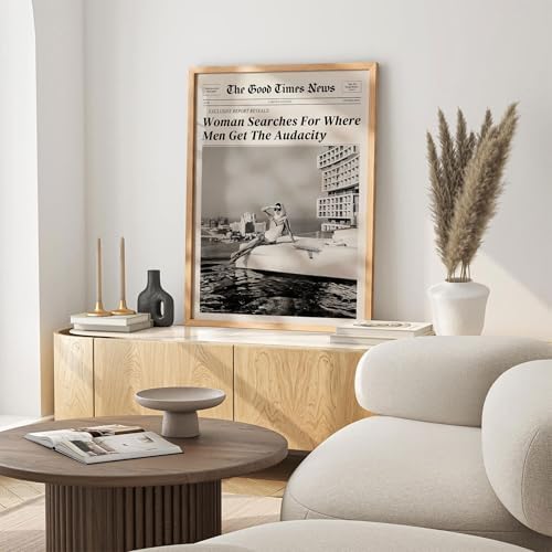Black and White Newspapers Wall Art 12X16 in Wood Grain Frame Women Searches - Image 6