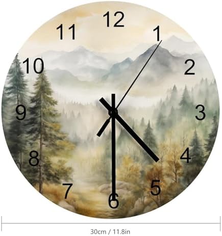 Forest Wall Clock, Watercolor Mountain Forest Nature Tree Woodland Round Clocks - Image 2