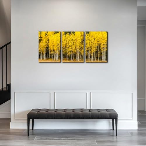Pacimo Fall Landscape Canvas Wall Art Yellow Aspen Trees and Green Pine Trees - Image 2