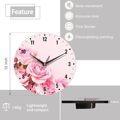 SPUNKER Wall Clock, Floral Kitchen Clocks Wall Battery Operated - Image 2