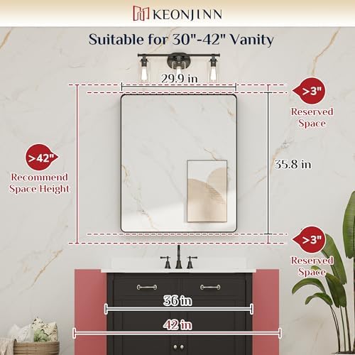 Keonjinn 30 x 36 Inch Black Bathroom Mirror, Tempered Glass Vanity Mirror - Image 5