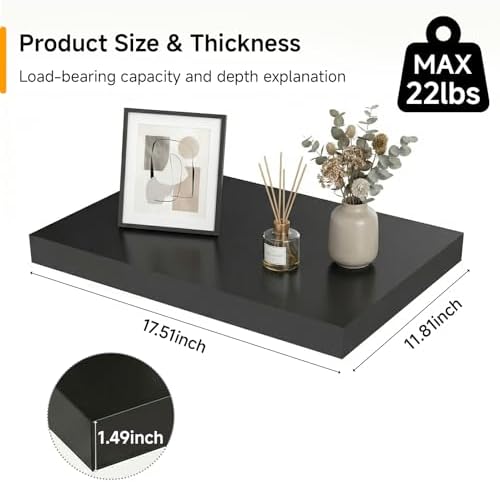 17.5in Black Floating Shelves for Wall, Home Decor - Image 3