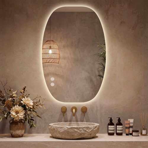 36''x24'' Backlit Mirror Bathroom Wall Rectangular Oval, LED Bathroom Mirror by mirror