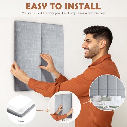 IFNOW Wall Mounted Headboard, Peel and Stick Panels, Light Grey - Image 5