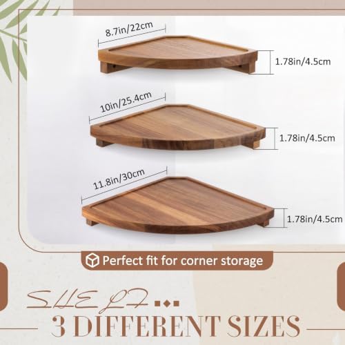 1.8in Thickened Corner Floating Shelf Set of 3 Acacia Wood 9/10/12 in - Image 2