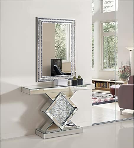 KOHROS 24" x 36" Frameless Bathroom Crystal Decorative Mirror, Crushed Diamond - Image 6