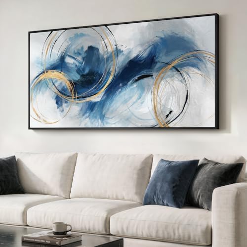 Large Framed Navy Blue Abstract Wall Art by Cuspin