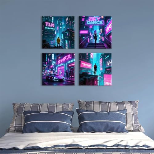 4 Piece Anime Wall Art Boy Room Wall Decor Purple Cyberpunk Canvas Decor - Image 6
