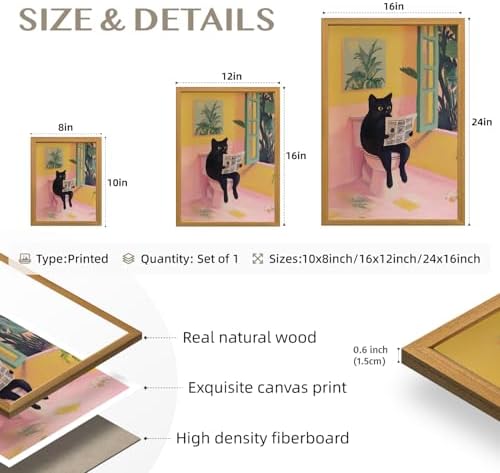 Cyebmo Funny Bathroom Wall Art, Cute Black Cat Sitting on Toilet Reading - Image 7