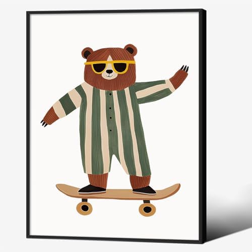 Cool Skateboarding Bear Wall Art Funny Cute Animal Canvas Poster 12x16 inch by Unknown