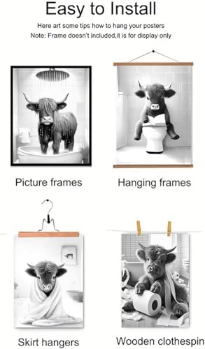 Western Cow Bathroom Decor Wall Art, Funny Highland Cow Wall Art in Restroom - Image 5
