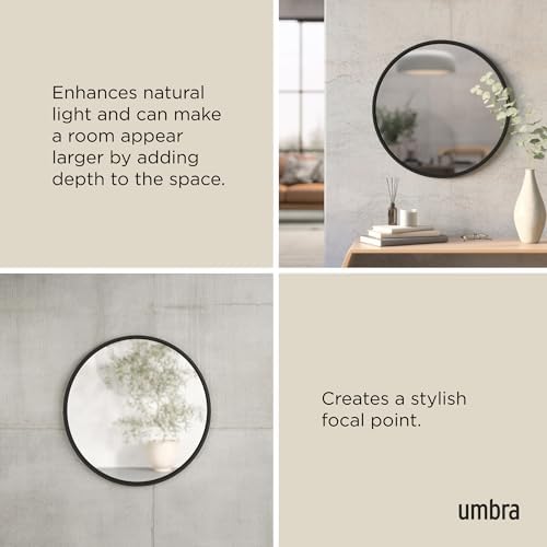 Umbra Hub Round Wall Mirror, Rubber Frame Bathroom Mirror - Image 6
