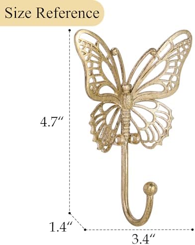 SOFFEE DESIGN 2PCS Gold Butterfly Wall Hooks, Openwork Metal Key Holders - Image 4