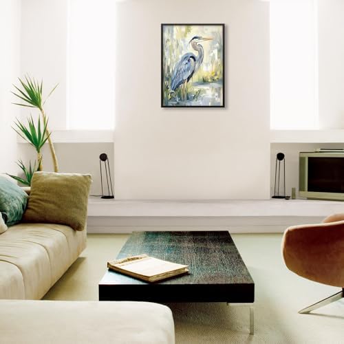 Blue Heron Canvas Wall Art Watercolor Sea Bird Poster 24X36 inch Black Framed - Image 4