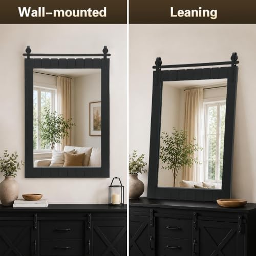 Besdomus Farmhouse Bathroom Vanity Mirror: 24"x36" Black Rustic Barn Door - Image 5