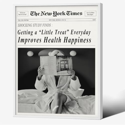 Funky Black and White Newspaper Wall Art 12x16 in White Framed Humor Quotes by Unknown