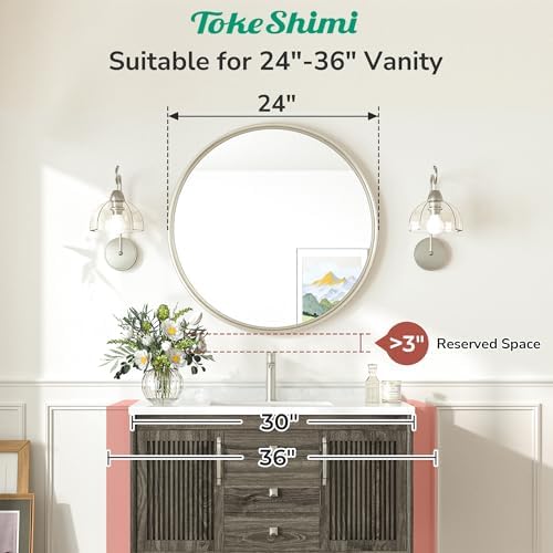 TokeShimi 24 Inch Circle Bathroom Mirror Brushed Nickel, Tempered Round Wall - Image 5