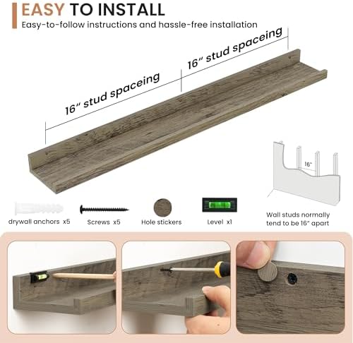 Dreamland Picture Ledge Shelf for Wall, Floating Shelves Set of 2, 36 inch Long - Image 4