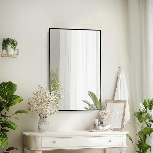 Sunniry Bathroom Vanity Mirror, 16x24 inch Black Wall Mirror, Metal Frame - Image 3