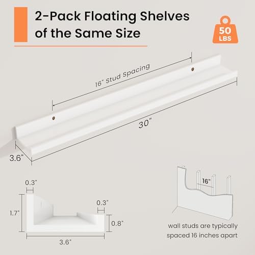 RICHFOCUS Picture Ledge Shelf, 30 inch Floating Shelves Set of 2, Wood Wall - Image 3