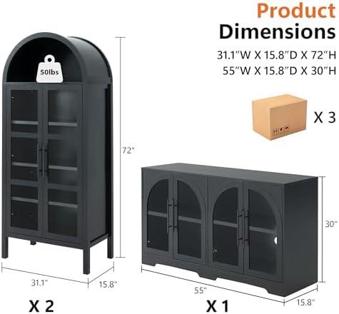 3-Piece TV Stand Set with Storage Towers, Glass Doors - Image 2