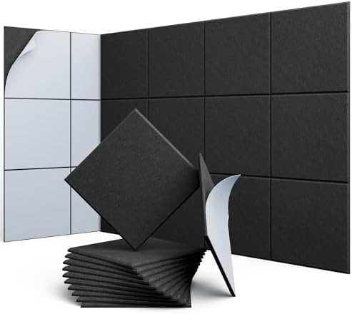Square Acoustic Panels, 12 Pack Self-Adhesive Sound Panels by UNECHOACOUSTIC